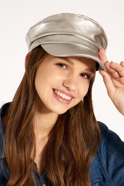 Deri Kasketli Gümüş Şapka NW13526